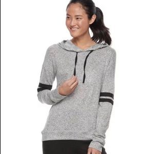 Ambiance Top Womens Gray Black Hoodie Drawstring Lightweight 2X-Large